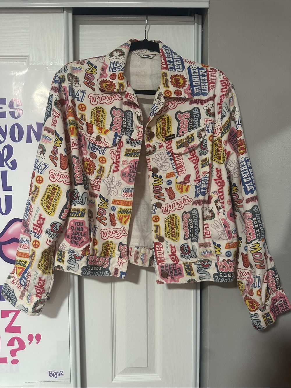 Wrangler Multicolor Graphic Patch Denim Jacket - White Base